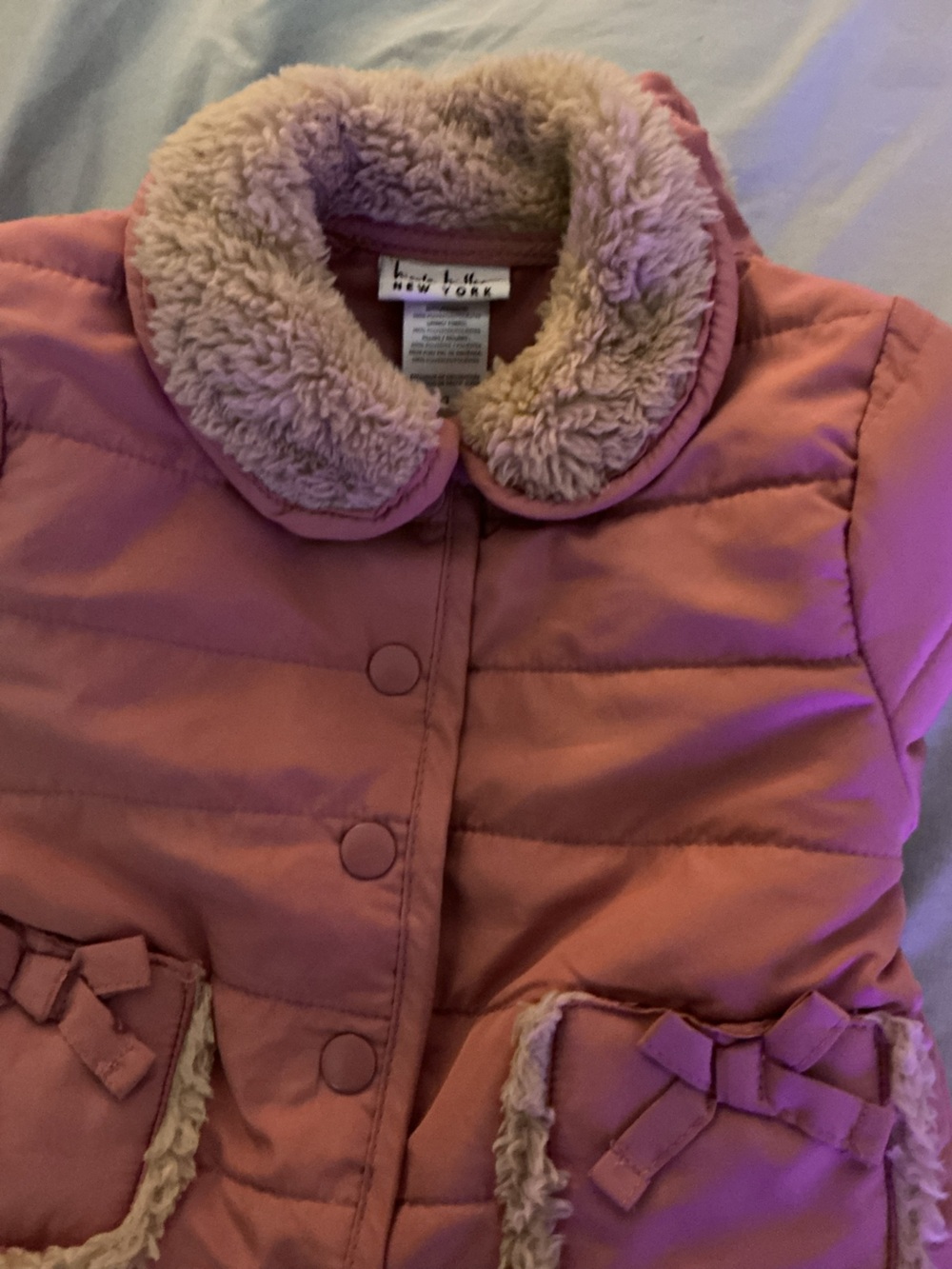 Nicole Miller Dusty Rose Puffer Jacket with Faux Shearling Collar